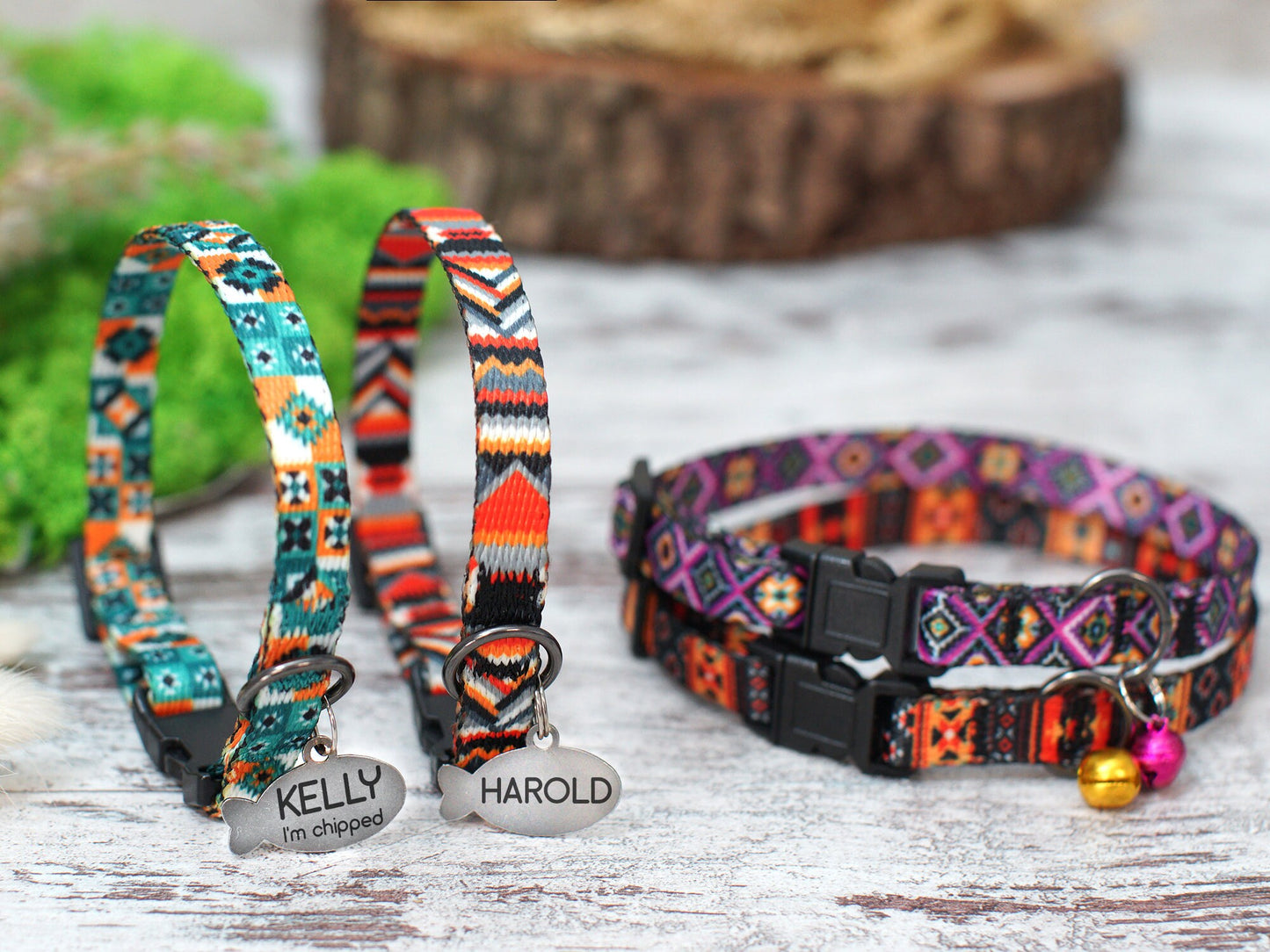 Personalized Breakaway Cat Collar with ID Tag, Tribal Aztec Cat Collar with Bell, Custom Adjustable Cat Collar, Pattern Cat Collar Girl Boy