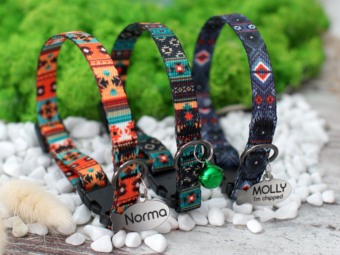 Breakaway Cat Collar Personalized, Custom Cat Collar with ID Tag, Pattern Cat Collar Tribal Aztec, Geometric Pet Collars for Cats Kitten