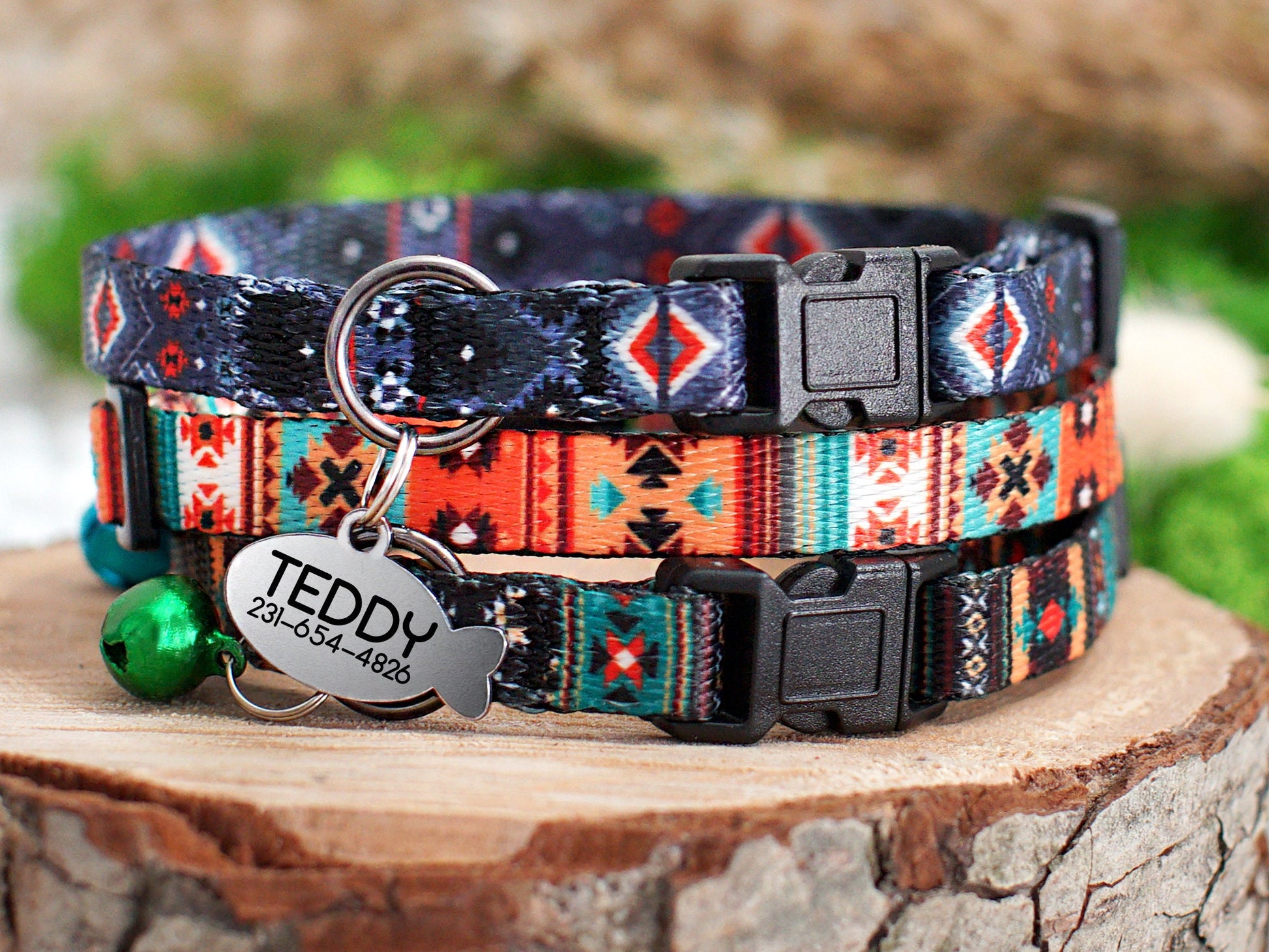 Breakaway Cat Collar Personalized, Custom Cat Collar with ID Tag, Pattern Cat Collar Tribal Aztec, Geometric Pet Collars for Cats Kitten