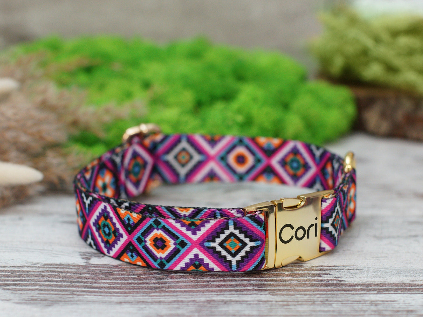 Personalized Dog Collar Pattern, Aztec Dog Collar Engraved, Southwest Print Dog Collar, Designer Dog Collars for Small Medium Large Dogs