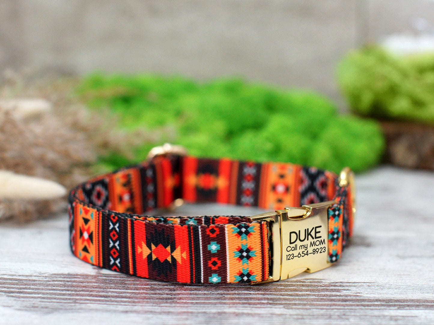 Tribal Dog Collar Personalized, Aztec Pattern Dog Collar with Engraved Metal Buckle, Geometric Dog Collar, Pet Collars for Small Large Dogs