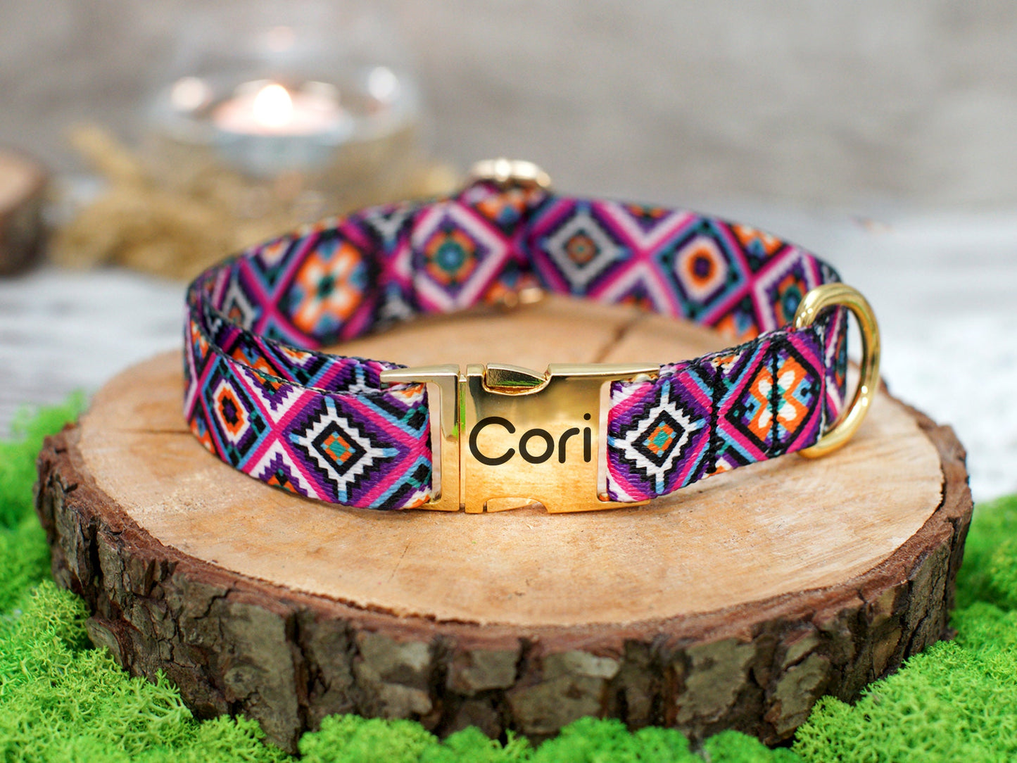 Personalized Dog Collar Pattern, Aztec Dog Collar Engraved, Southwest Print Dog Collar, Designer Dog Collars for Small Medium Large Dogs