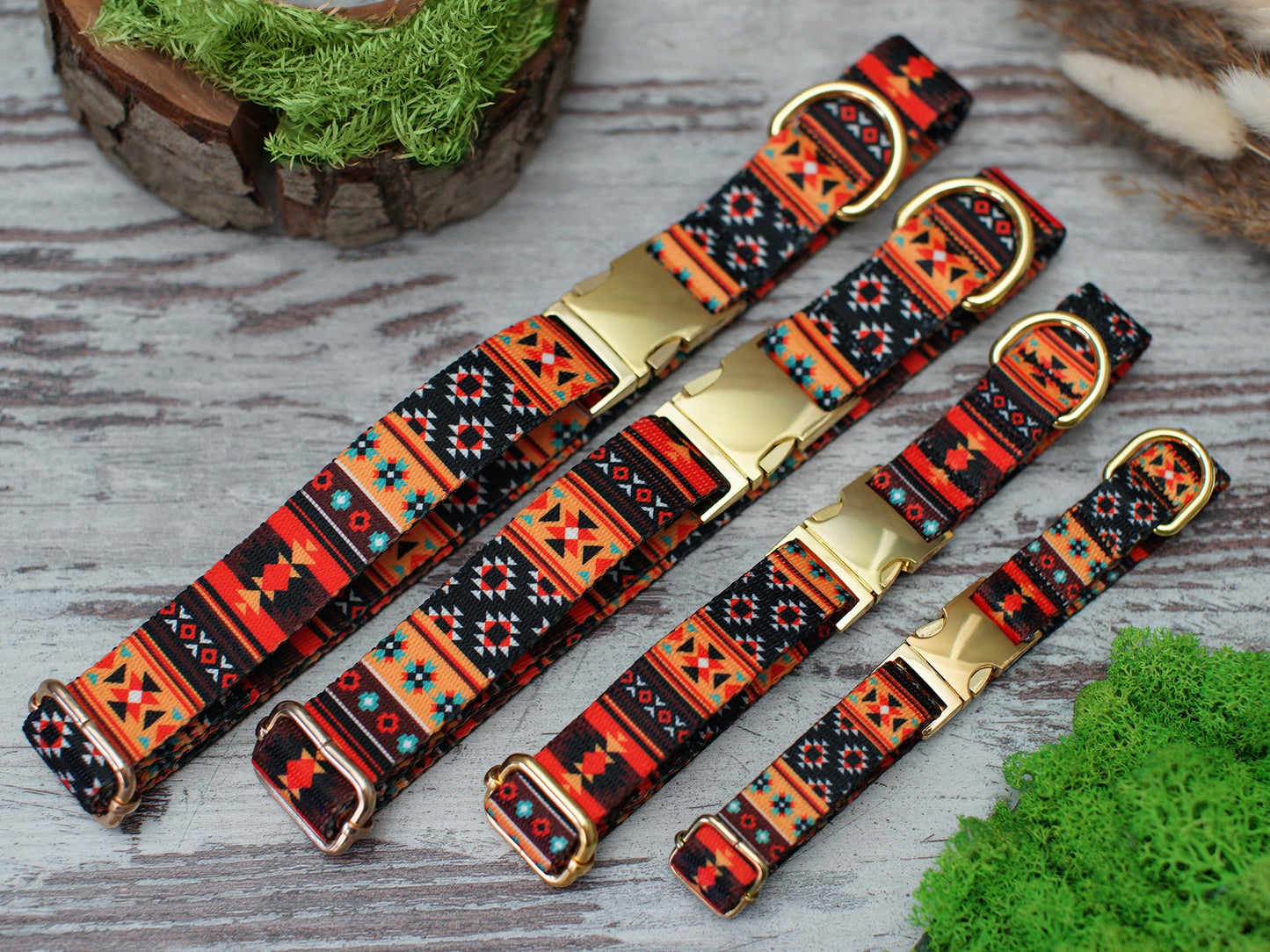 Tribal Dog Collar Personalized, Aztec Pattern Dog Collar with Engraved Metal Buckle, Geometric Dog Collar, Pet Collars for Small Large Dogs