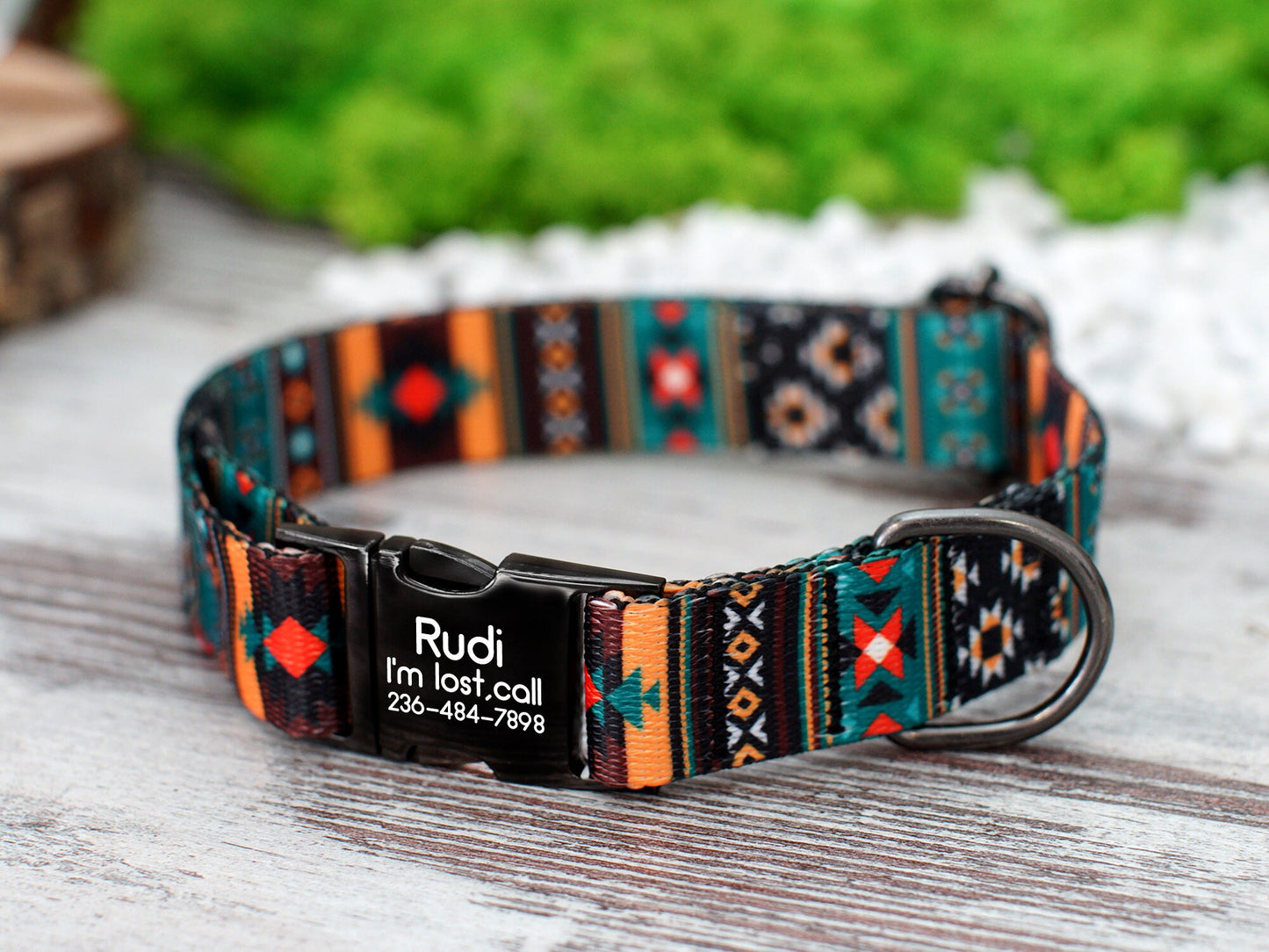 Southwest Dog Collar with Engraved Metal Buckle, Geometric Pattern Dog Collars, Aztec Tribal Pet Collars for Small Medium Large Dogs Puppy,