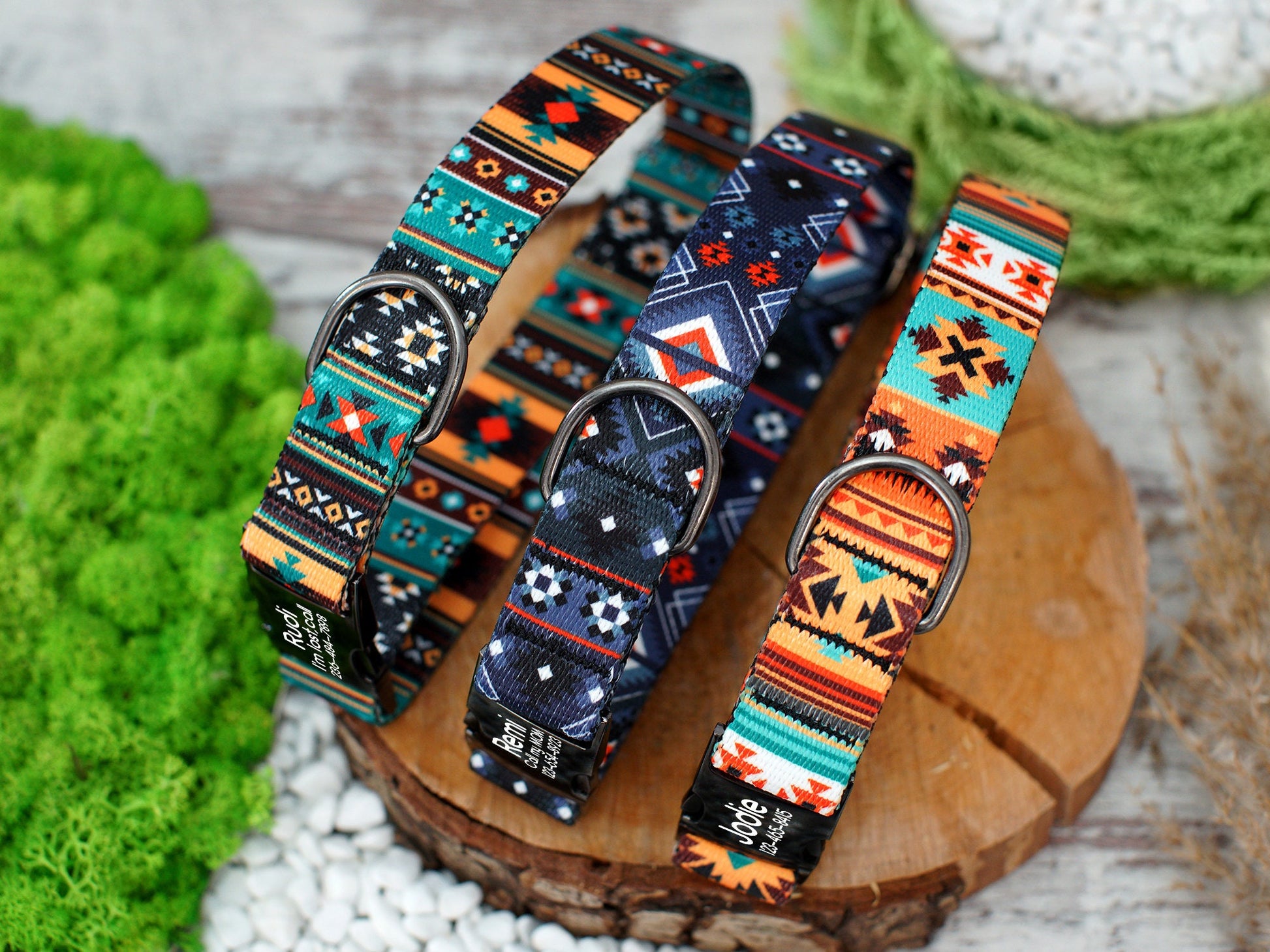 Southwest Dog Collar with Engraved Metal Buckle, Geometric Pattern Dog Collars, Aztec Tribal Pet Collars for Small Medium Large Dogs Puppy,