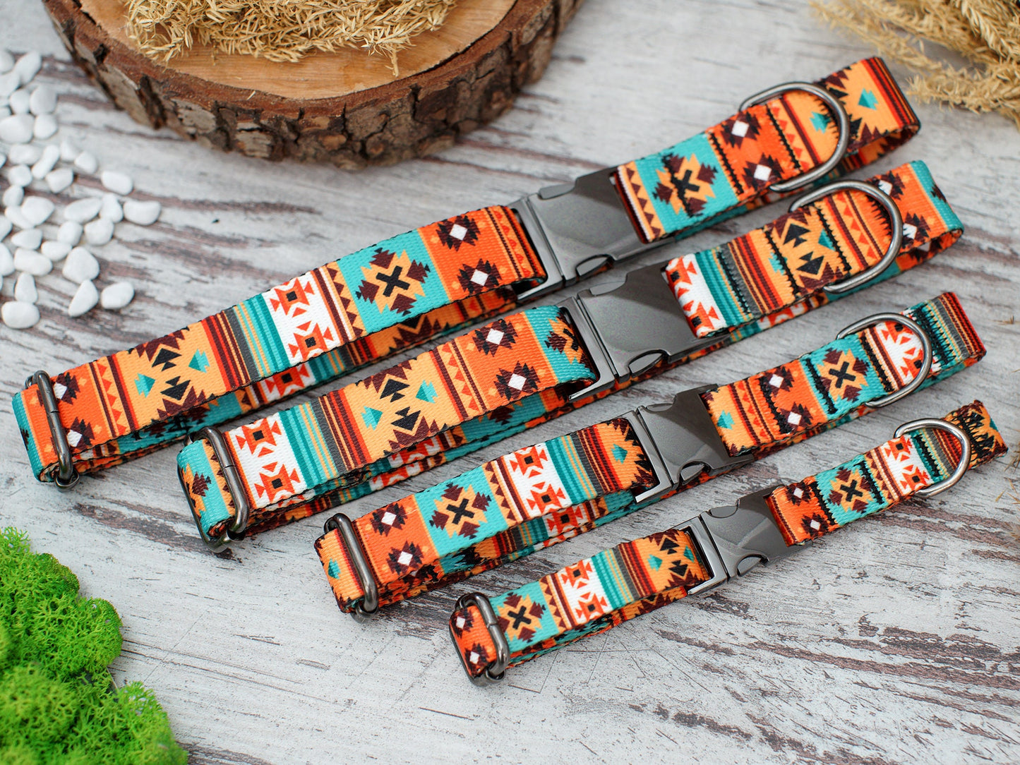 Southwest Dog Collar with Engraved Metal Buckle, Geometric Pattern Dog Collars, Aztec Tribal Pet Collars for Small Medium Large Dogs Puppy,