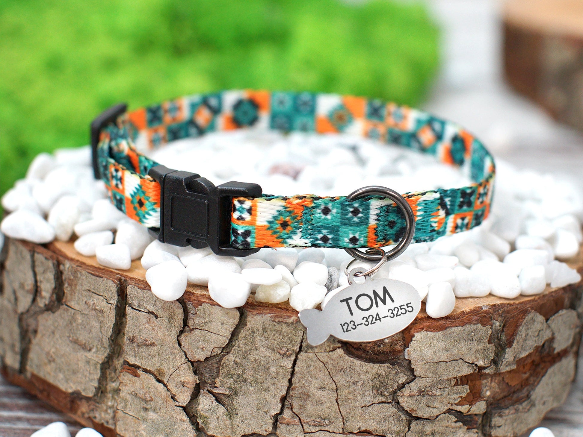 Personalized Breakaway Cat Collar with ID Tag, Tribal Aztec Cat Collar with Bell, Custom Adjustable Cat Collar, Pattern Cat Collar Girl Boy