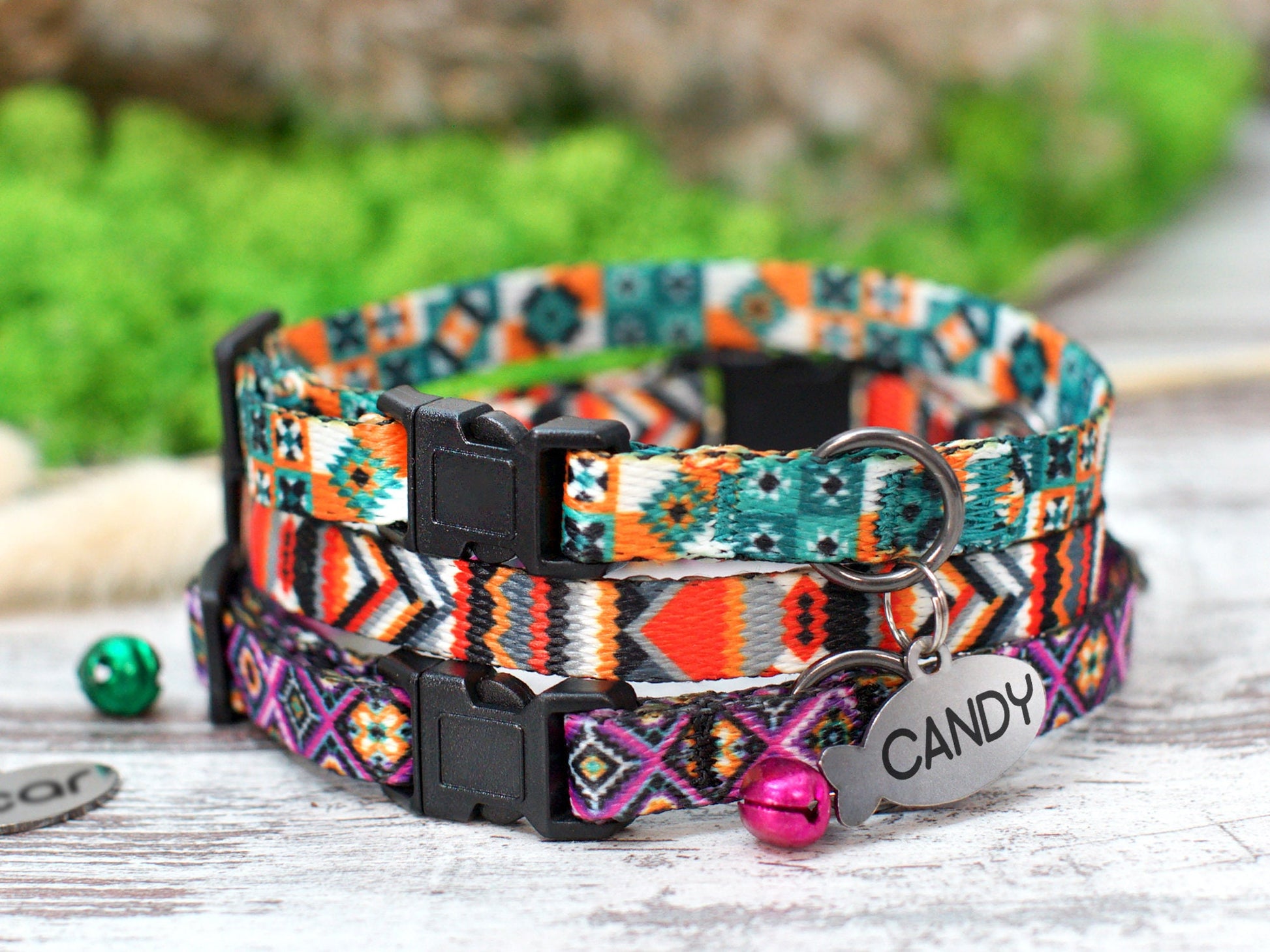 Personalized Cat Collar Breakaway, Soft Cat Collar with ID Name Tag, Pattern Cat Collars Tribal Boho Geometric, Kitten Collar