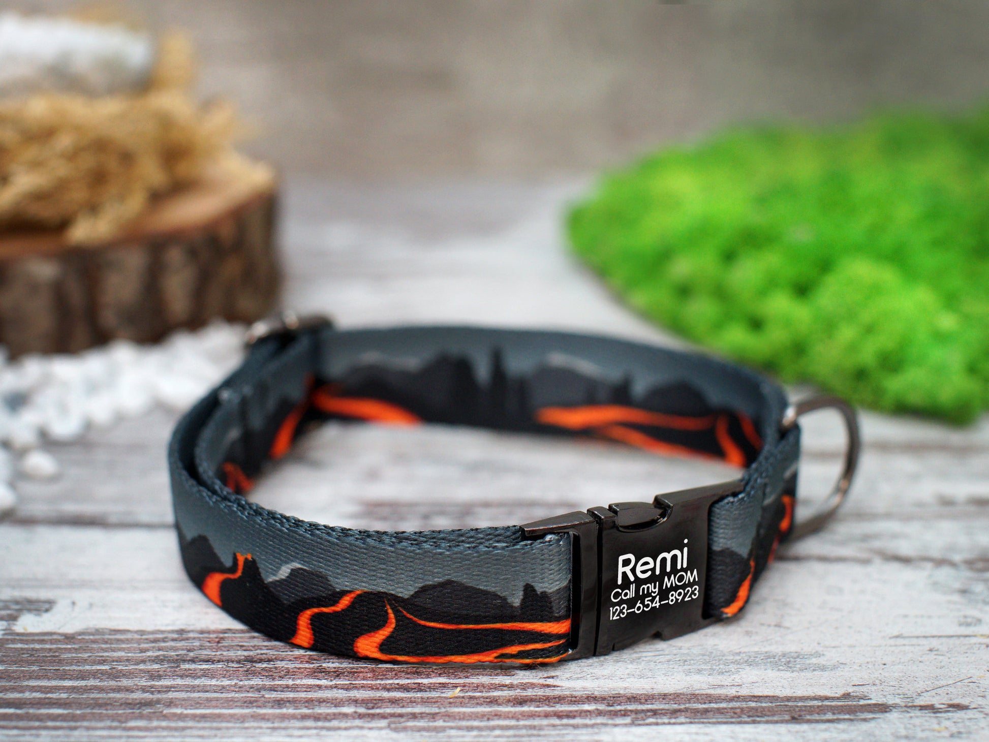 Personalized Dog Collar with Metal Buckle, Nature Pattern Dog Collars, Engraved Pet Collars for Small Medium Large Dogs Puppy