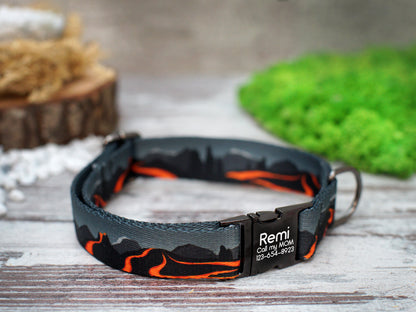 Personalized Dog Collar with Metal Buckle, Nature Pattern Dog Collars, Engraved Pet Collars for Small Medium Large Dogs Puppy