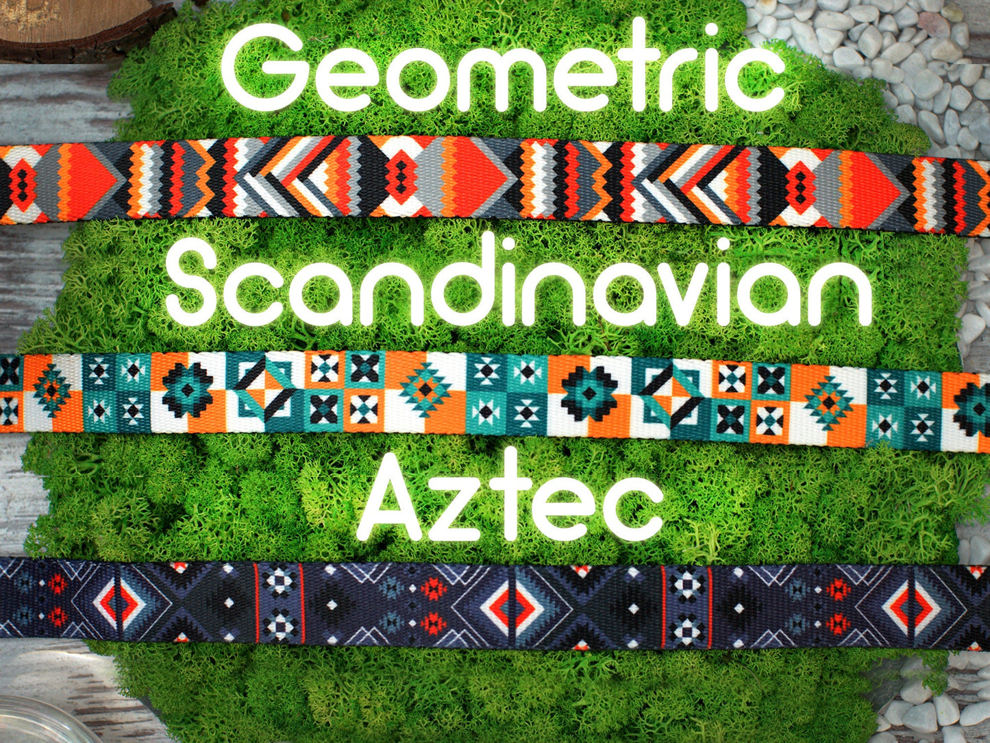 Geometric Nylon Dog Collar with Metal Buckle, Adjustable Designer Dog Collar, Small Dog Collar, Pattern Scandinavian Dog Collars