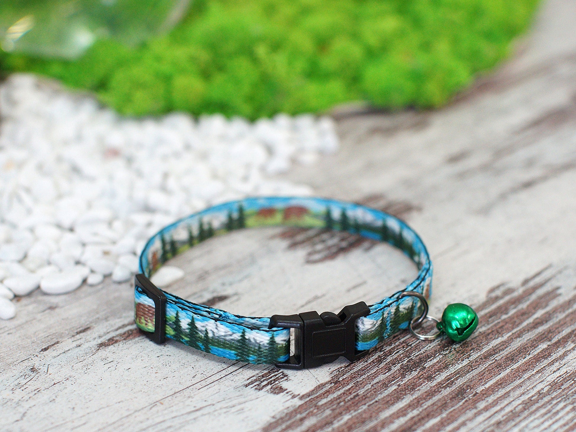 Nature Breakaway Cat Collar with ID Tag, Personalized Cat Collar with Bell, Pattern Soft Cat Collar, Custom Cat Collar Girl Boy