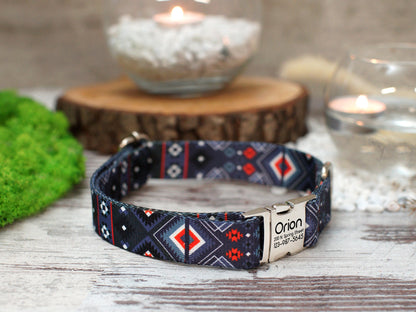 Geometric Nylon Dog Collar with Metal Buckle, Adjustable Designer Dog Collar, Small Dog Collar, Pattern Scandinavian Dog Collars