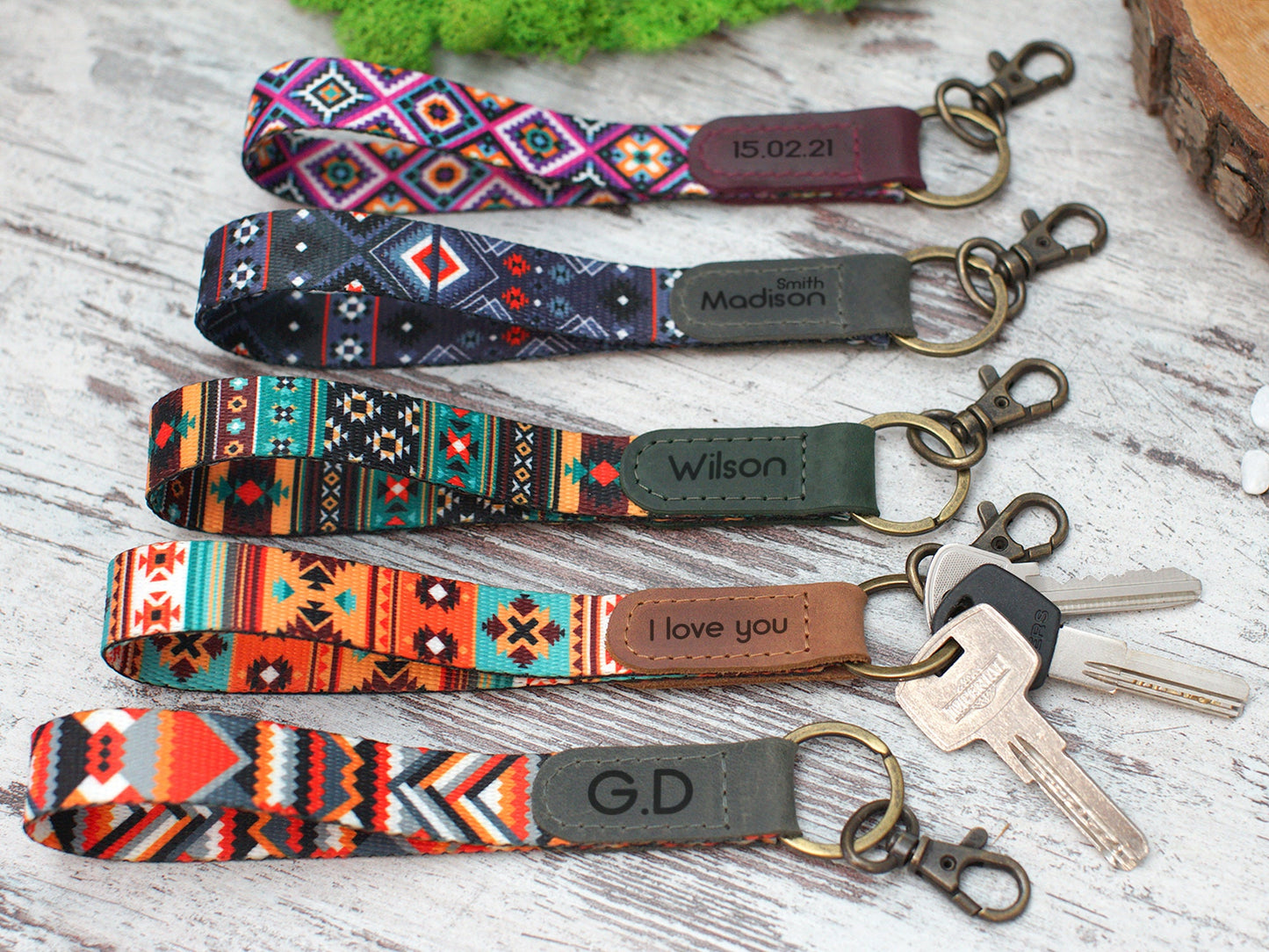 Pattern Wristlet Keychain, Tribal Design Key Fob, Custom Wrist Key Holder, Personalized Gifts for Him, Boho Keychain, Key Ring