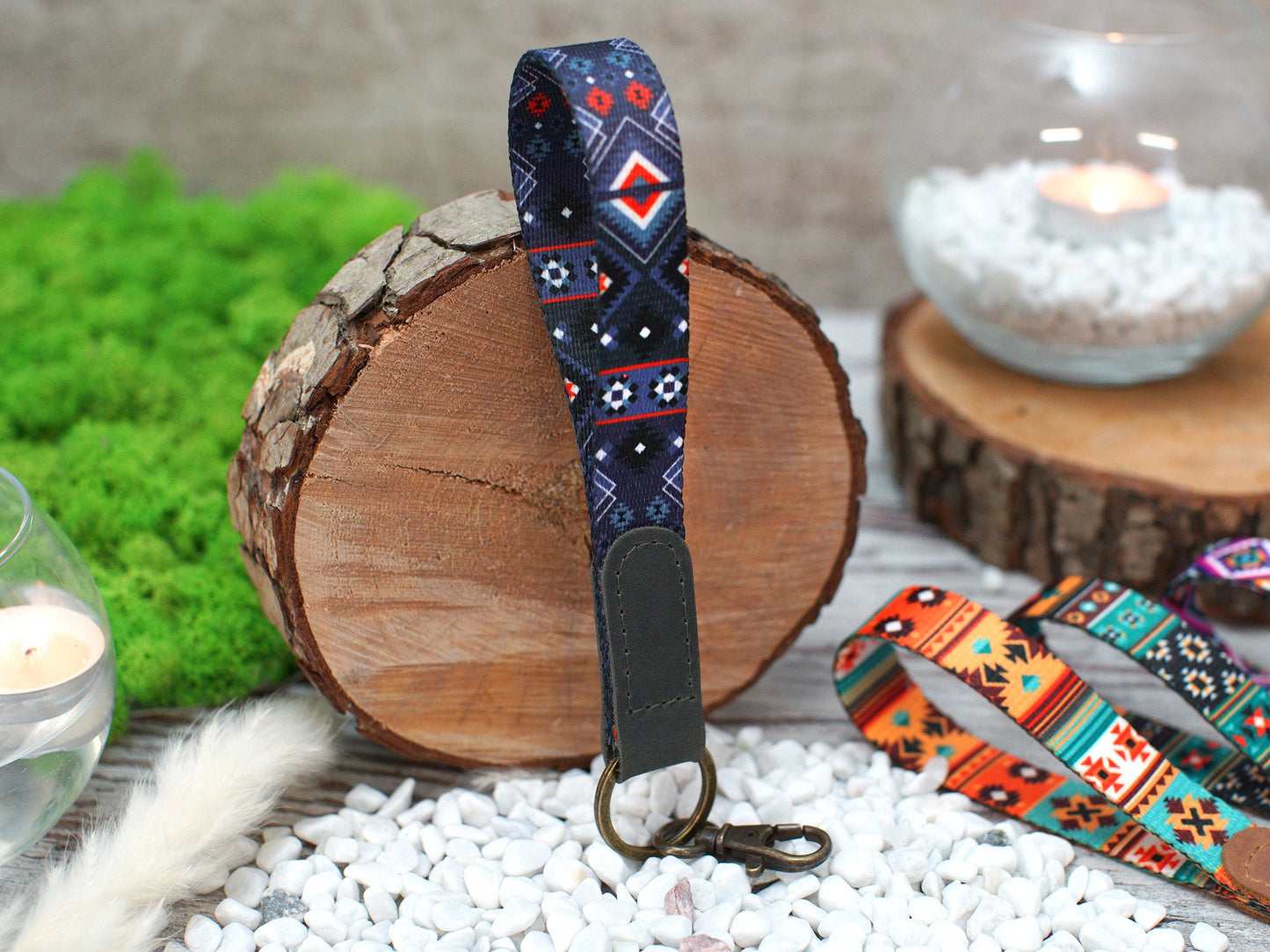 Pattern Wristlet Keychain, Tribal Design Key Fob, Custom Wrist Key Holder, Personalized Gifts for Him, Boho Keychain, Key Ring