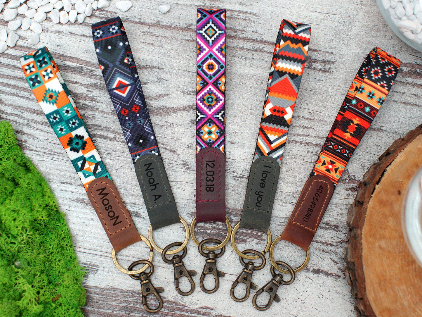 Wrist Leather Keychain Personalized, Aztec Pattern Key Holder, Personalized Gifts for Him, Wristlet Key Lanyard Strap, Custom Key Ring