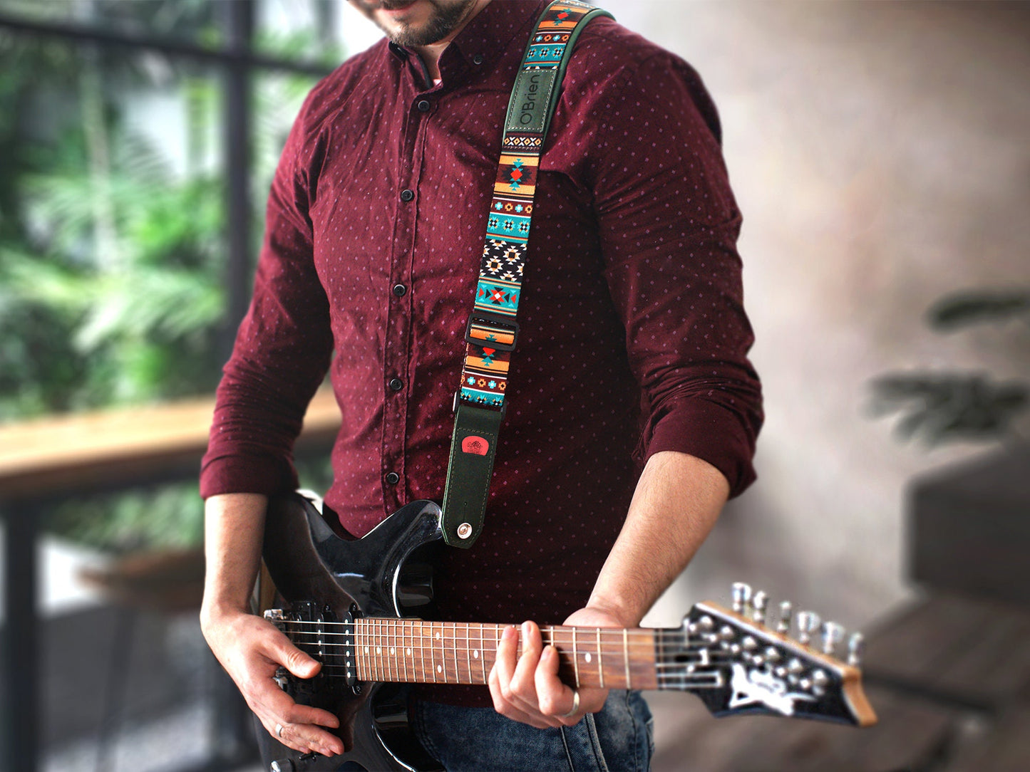 Custom Guitar Strap Leather, Personalized Guitar Strap Acoustic, Pattern Straps for Bass Guitar Players, Guitar Gifts, Gifts for Him