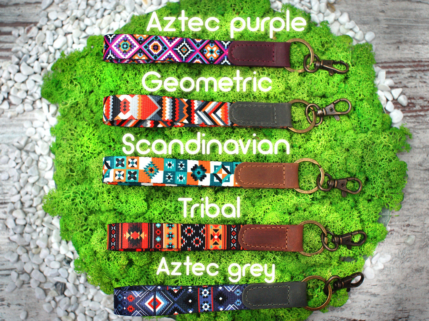 Wrist Leather Keychain Personalized, Aztec Pattern Key Holder, Personalized Gifts for Him, Wristlet Key Lanyard Strap, Custom Key Ring