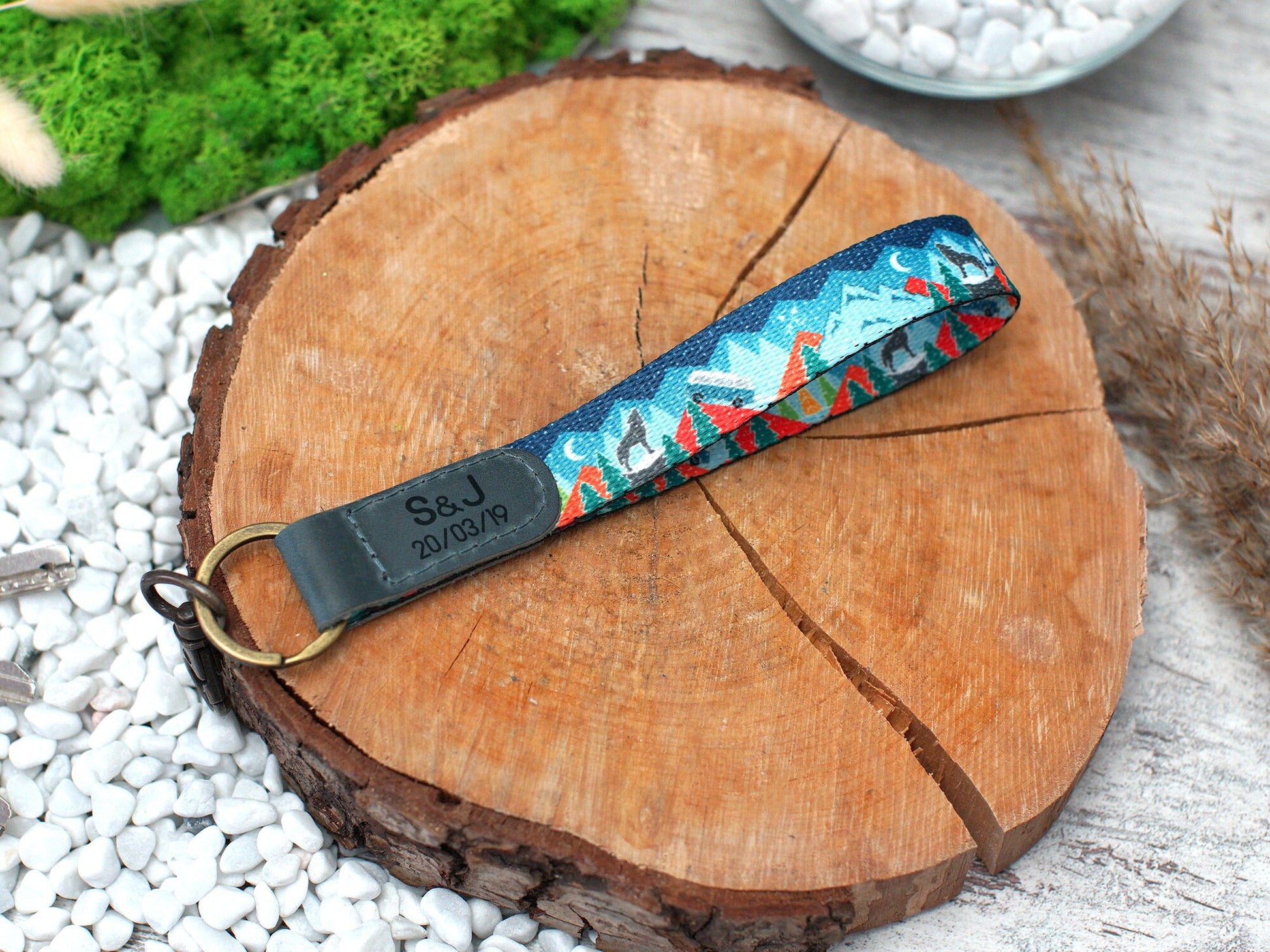 Personalized Wristlet Keychain, Nature Pattern Key Fob, Custom Wrist Key Holder, Bridesmaid Keychain, Wristlet Lanyard Strap, Gifts for Her
