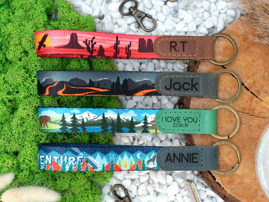 Personalized Wristlet Keychain, Nature Pattern Key Fob, Custom Wrist Key Holder, Bridesmaid Keychain, Wristlet Lanyard Strap, Gifts for Her