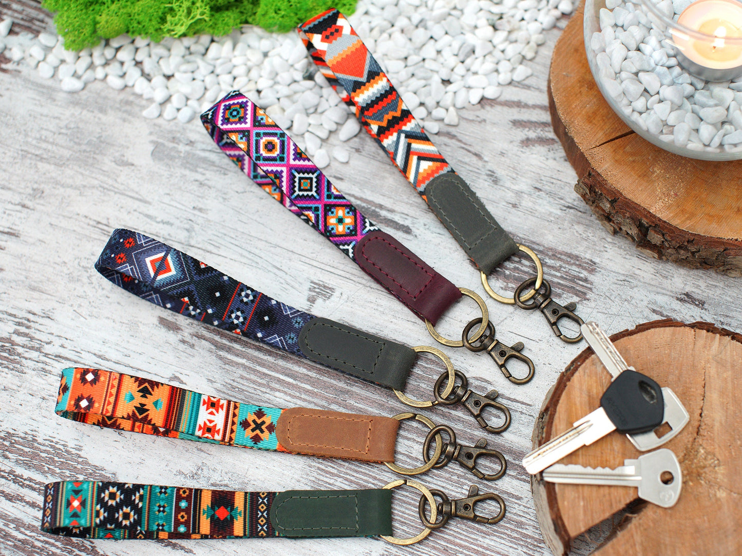 Pattern Wristlet Keychain, Tribal Design Key Fob, Custom Wrist Key Holder, Personalized Gifts for Him, Boho Keychain, Key Ring