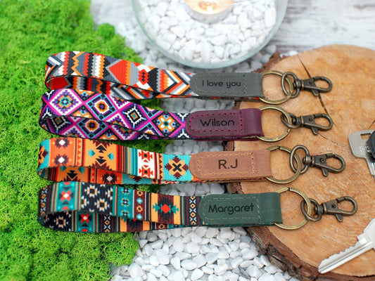 Pattern Wristlet Keychain, Tribal Design Key Fob, Custom Wrist Key Holder, Personalized Gifts for Him, Boho Keychain, Key Ring