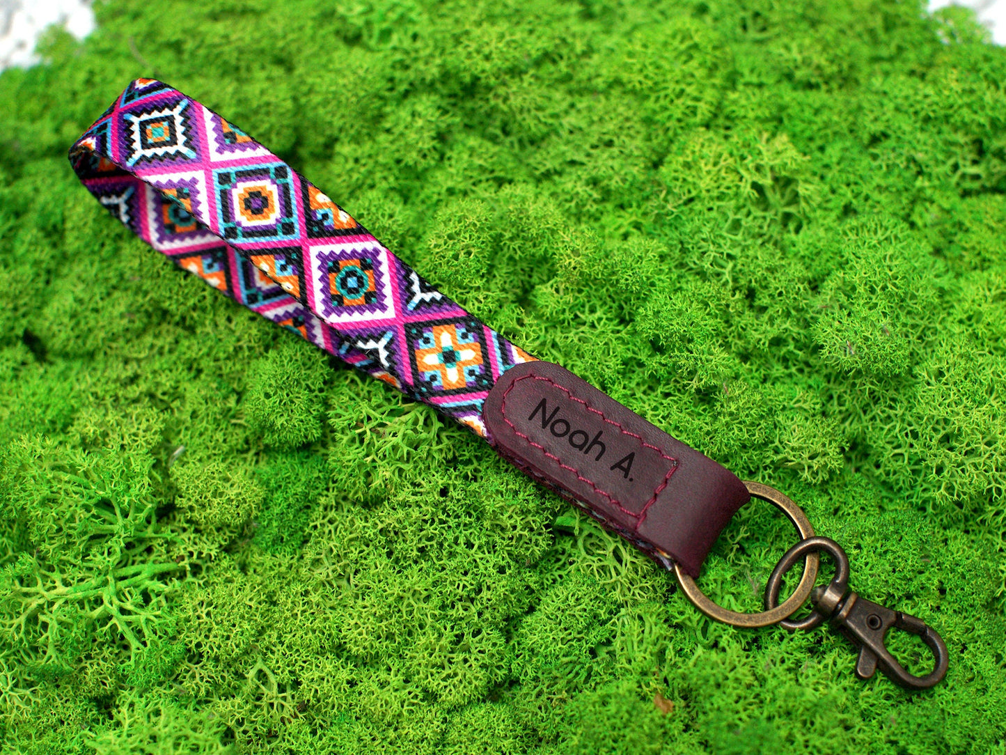 Wrist Leather Keychain Personalized, Aztec Pattern Key Holder, Personalized Gifts for Him, Wristlet Key Lanyard Strap, Custom Key Ring