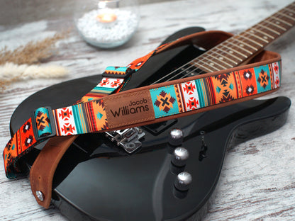 Tribal Guitar Strap, Personalized Guitar Strap, Gift for Him, Custom Guitar Strap, Adjustable Guitar Straps, Wide Soft Guitar Strap