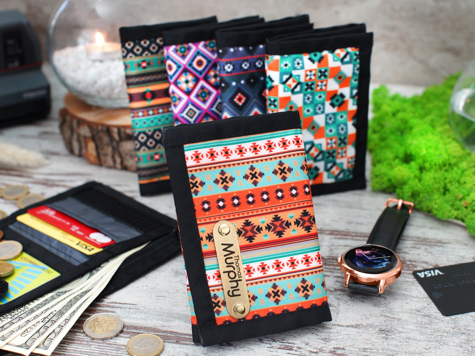 Boho Pattern Wallet, Personalized Travel Wallet, Christmas Gifts for Her, Custom Wallet for Men, Tribal Aztec Wallet, Personalized Gifts