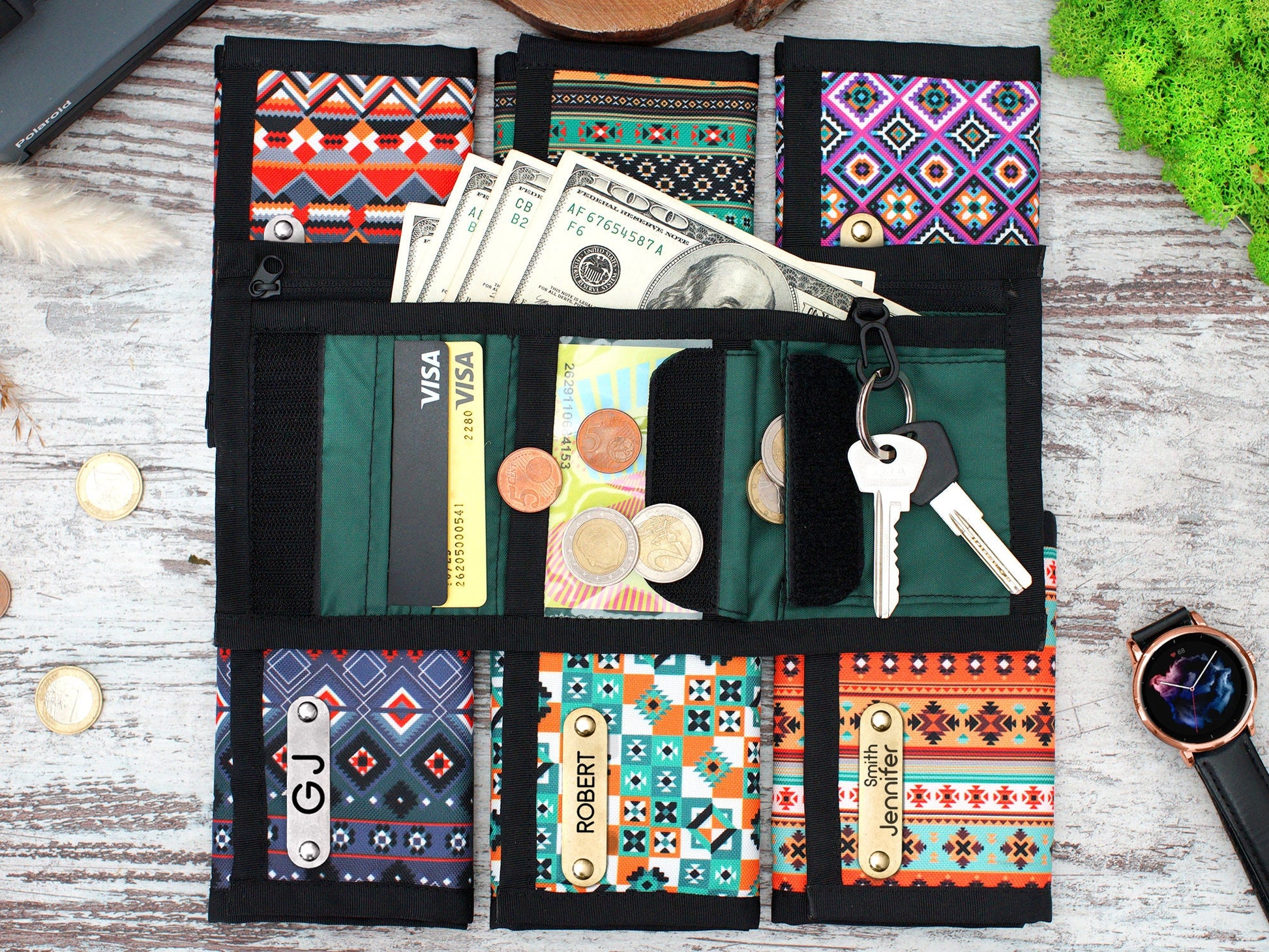 Personalized Travel Wallet, Custom Pattern Wallet, Aztec Mens Wallet, Christmas Gifts for Her, Fabric Card Holder Case, Anniversary Gifts