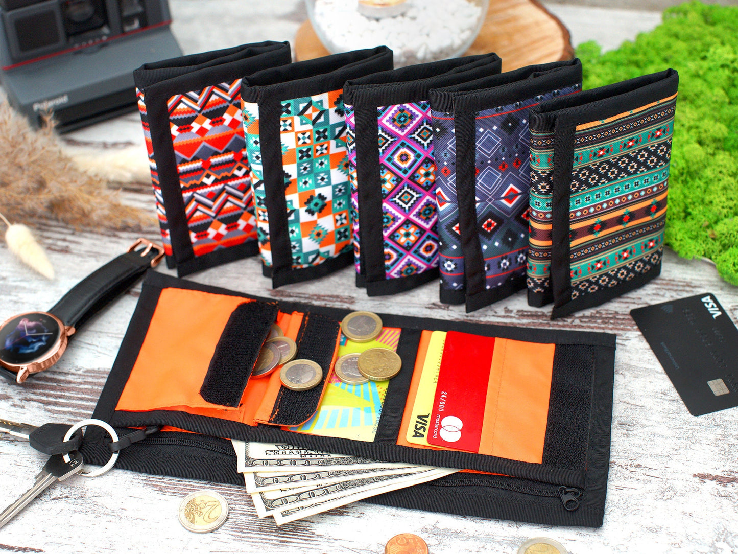 Personalized Travel Wallet, Custom Pattern Wallet, Aztec Mens Wallet, Christmas Gifts for Her, Fabric Card Holder Case, Anniversary Gifts