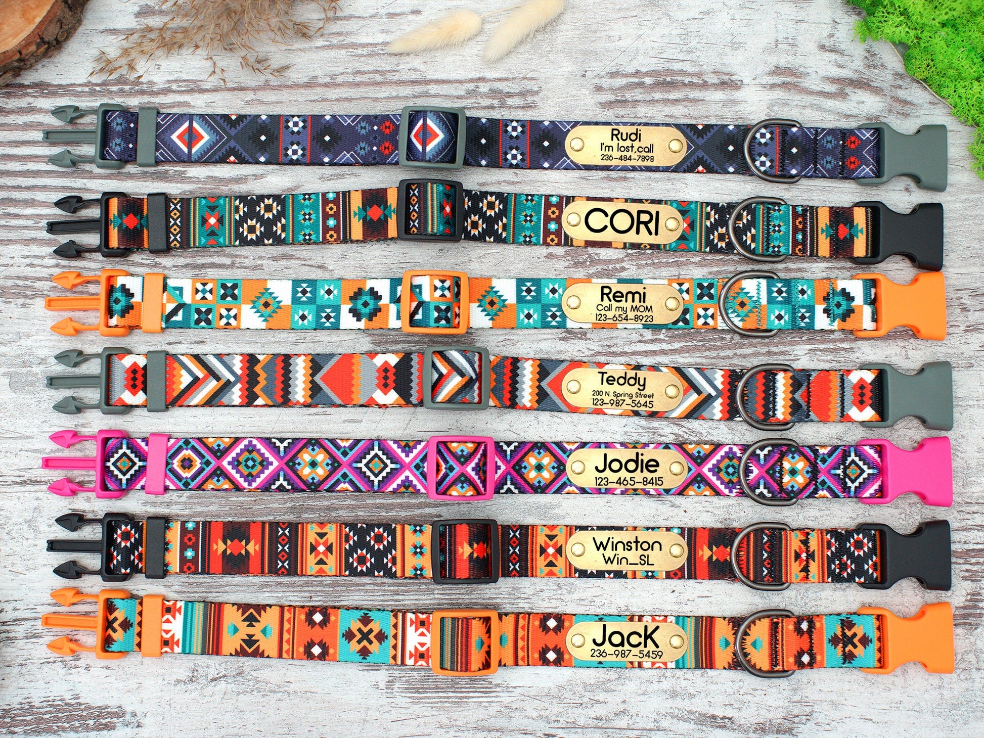 Personalized Dog Collar - 7 Different Pattern Available, Custom Dog Collar with Name ID Tag, Engraved Dog Collar, Pet Collars Small Large