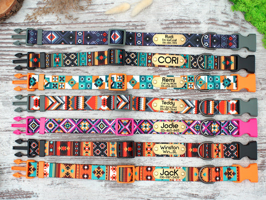 Personalized Dog Collar - 7 Different Pattern Available, Custom Dog Collar with Name ID Tag, Engraved Dog Collar, Pet Collars Small Large