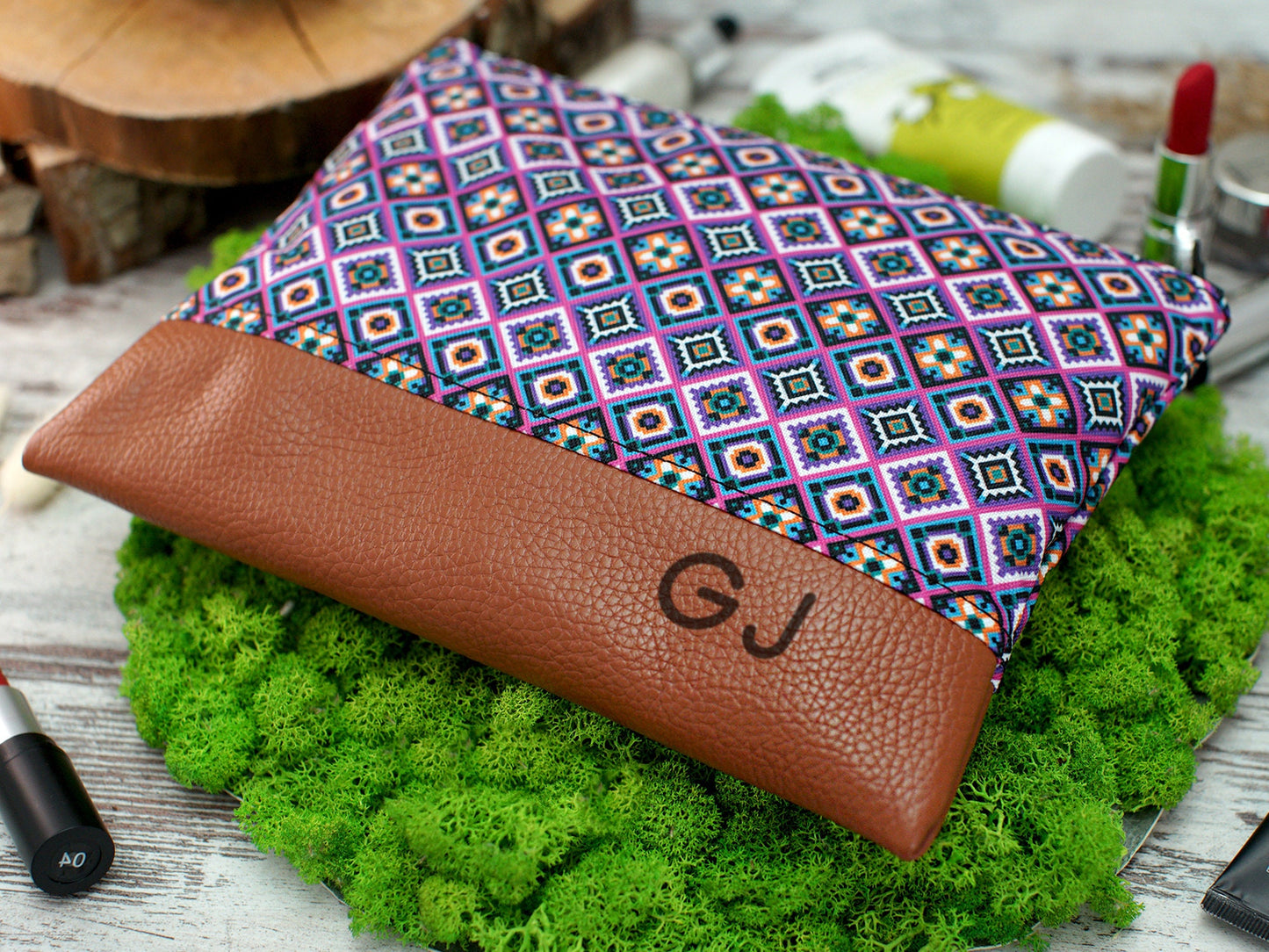 Personalized Makeup Bag Pattern, Zipper Cosmetic Bag, Travel Gifts for Her, Leather Cosmetic Organizer, Print Cosmetic Bags