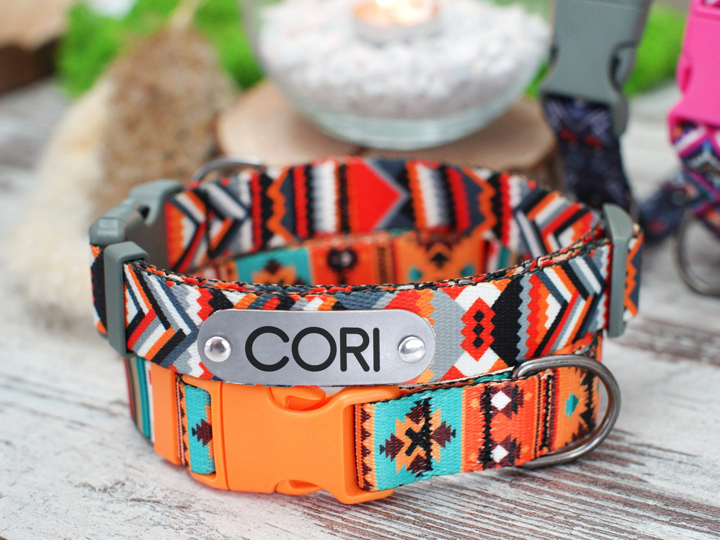 Engraved Dog Collar with Name, Pattern Dog Collar Personalized, Adjustable Dog Collar Nylon, Puppy Collars, Southwest Dog Collar Boho