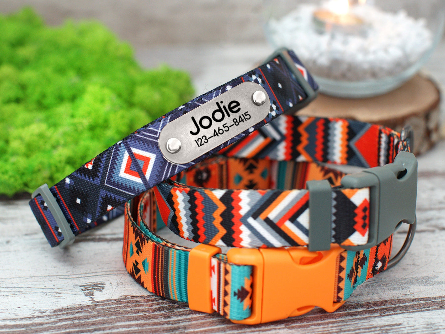 Engraved Dog Collar with Name, Pattern Dog Collar Personalized, Adjustable Dog Collar Nylon, Puppy Collars, Southwest Dog Collar Boho