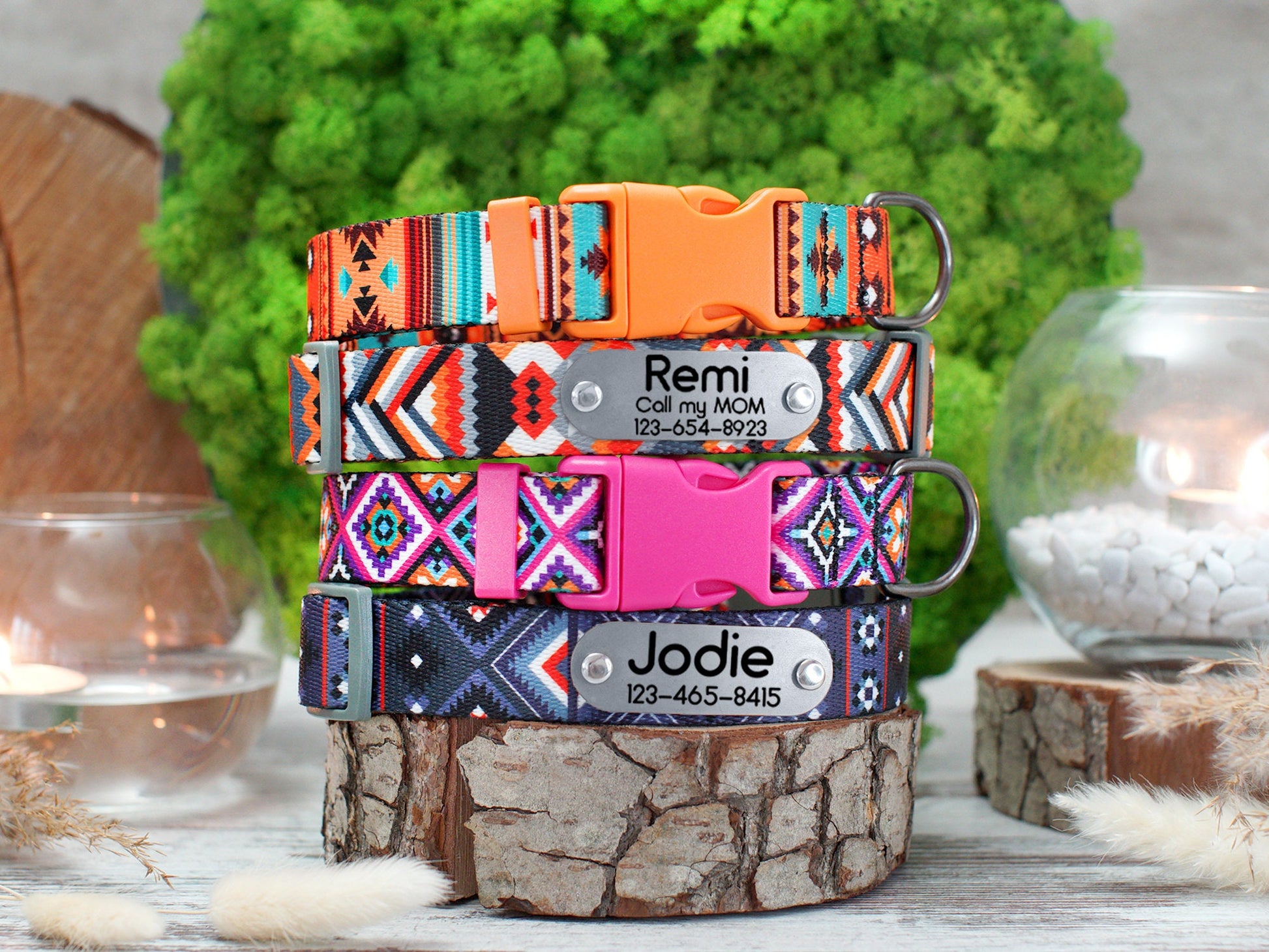 Engraved Dog Collar with Name, Pattern Dog Collar Personalized, Adjustable Dog Collar Nylon, Puppy Collars, Southwest Dog Collar Boho