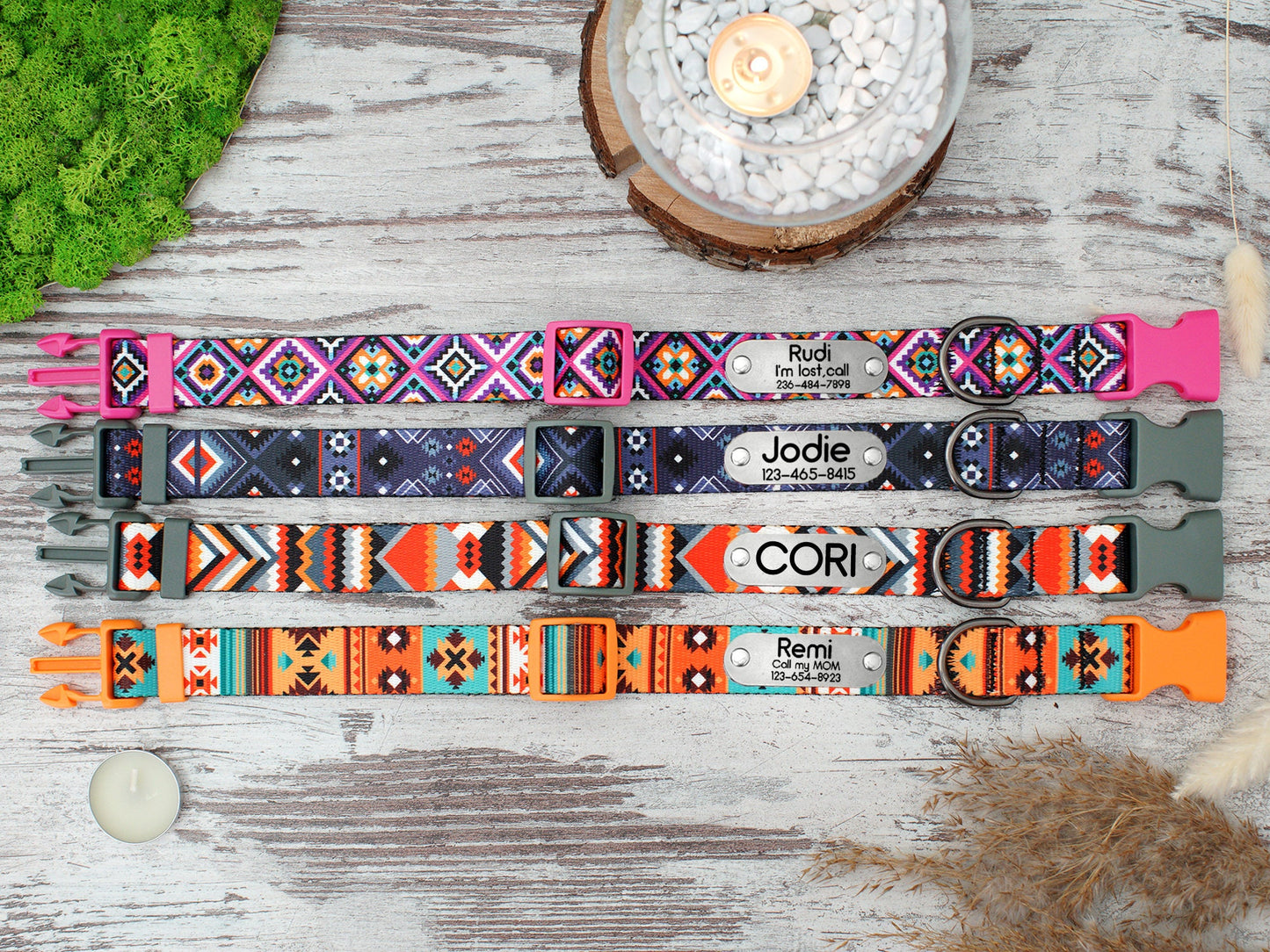 Personalized Dog Collar with Buckle, Custom Dog Collar Small Medium Large, Pattern Dog Collar with Name ID Tag, Puppy Collar, Pet Collars