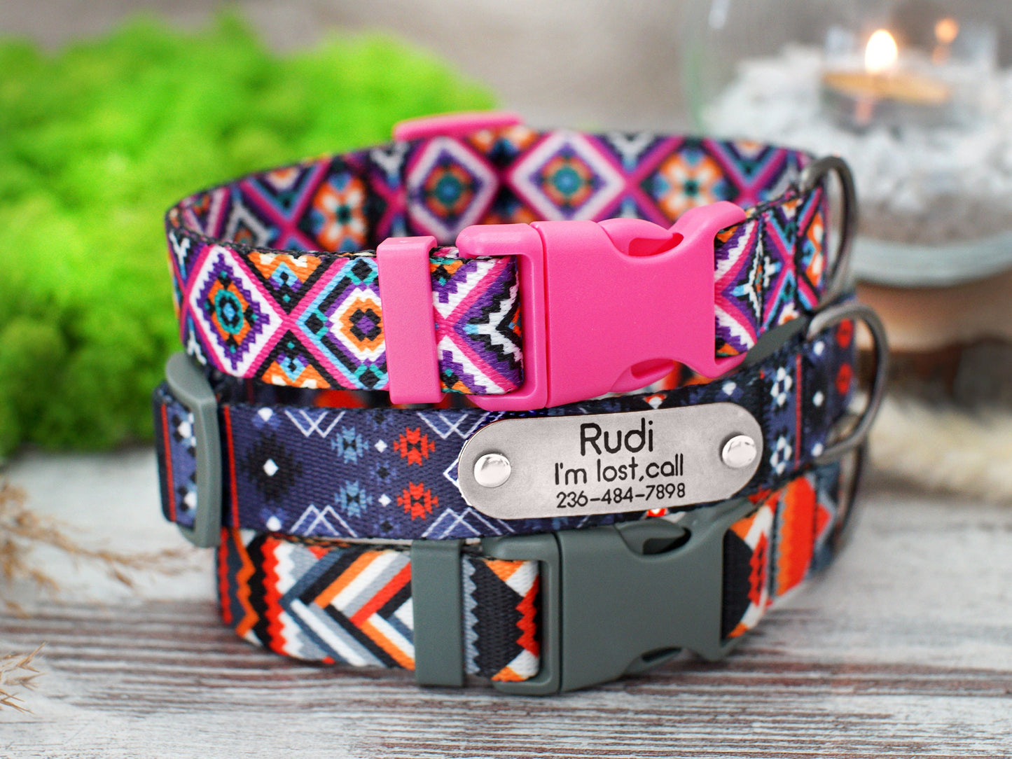 Personalized Dog Collar with Buckle, Custom Dog Collar Small Medium Large, Pattern Dog Collar with Name ID Tag, Puppy Collar, Pet Collars