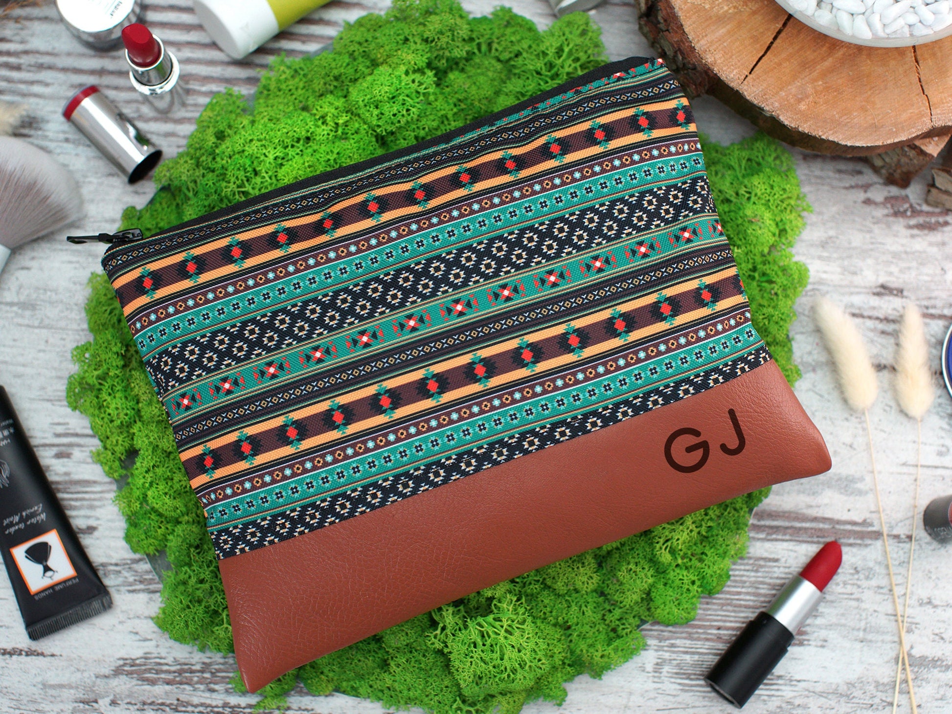 Personalized Makeup Bag Pattern, Zipper Cosmetic Bag, Travel Gifts for Her, Leather Cosmetic Organizer, Print Cosmetic Bags