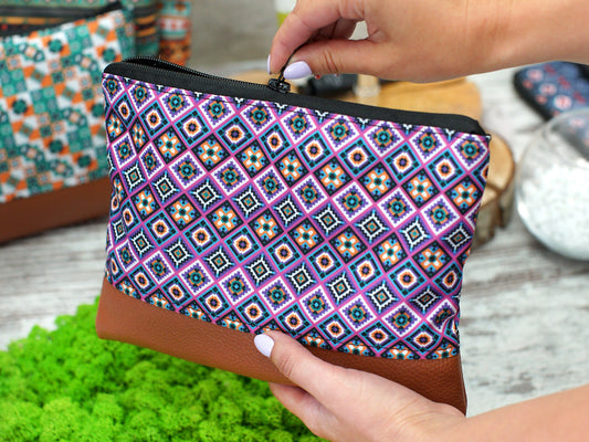 Pattern Cosmetic Bag, Personalized Gifts for Her, Custom Make Up Bag, Christmas Gifts for Women, Leather Cosmetic Zipper Bag, Cosmetic Pouch
