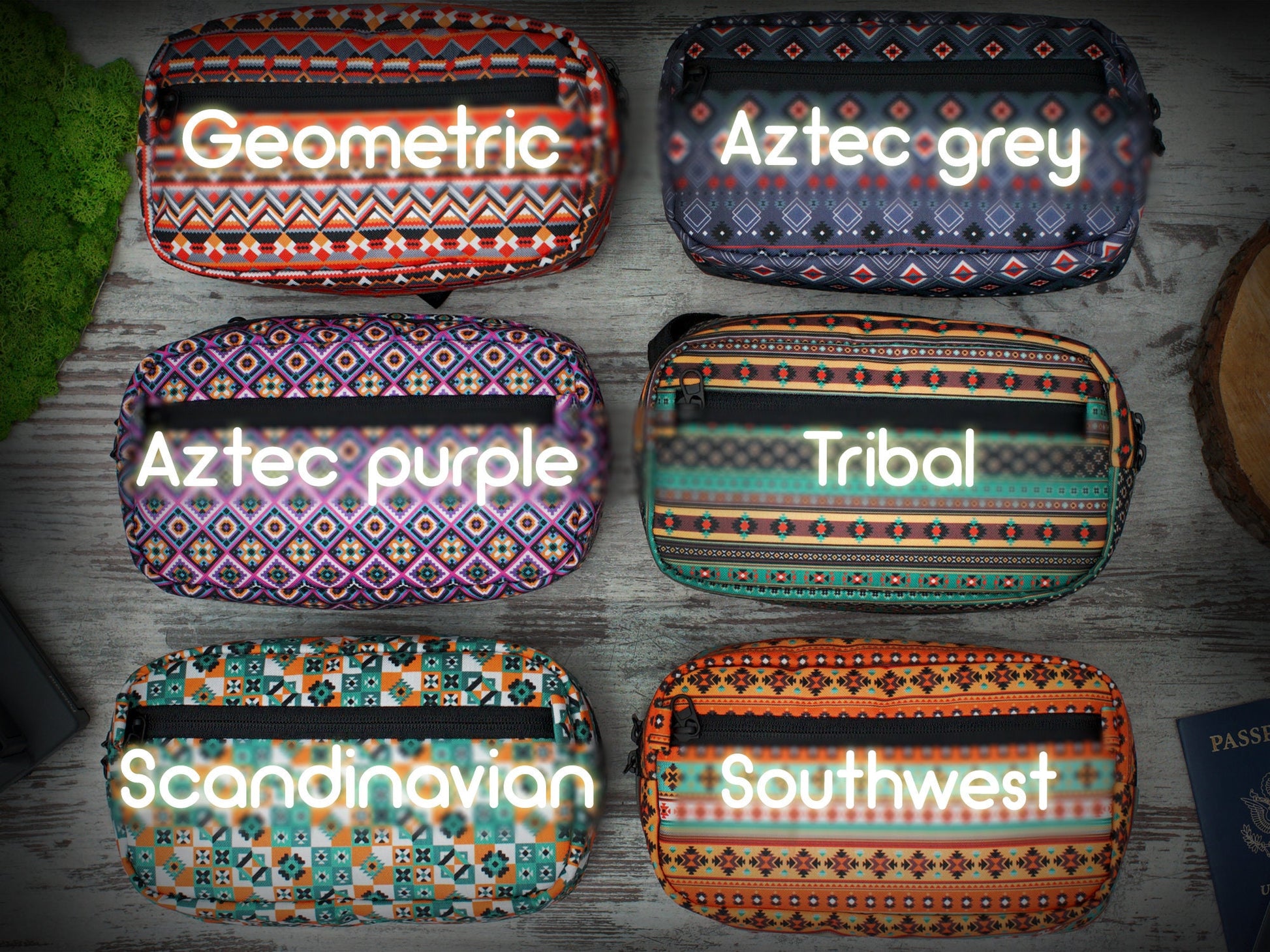 Personalized Fanny Pack, Southwest Small Crossbody Bag, Engraved Hip Bag for Women, Custom Belt Bag Aztec Boho Print, Adjustable Bum Bag