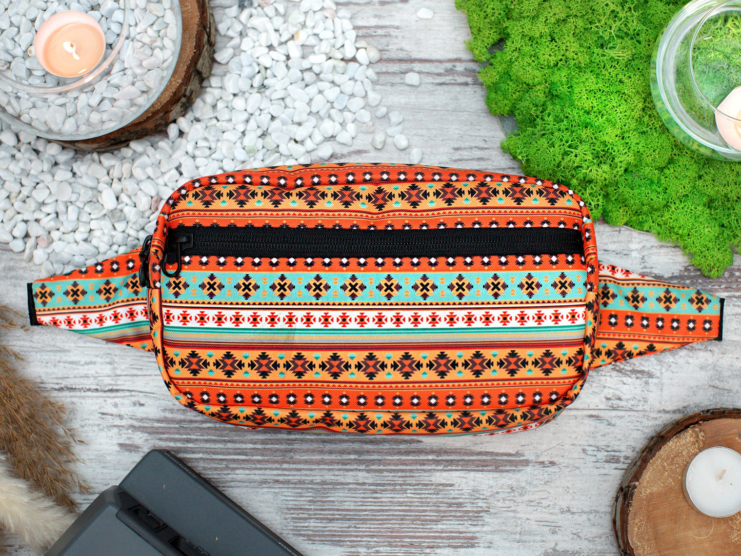 Personalized Fanny Pack, Southwest Small Crossbody Bag, Engraved Hip Bag for Women, Custom Belt Bag Aztec Boho Print, Adjustable Bum Bag