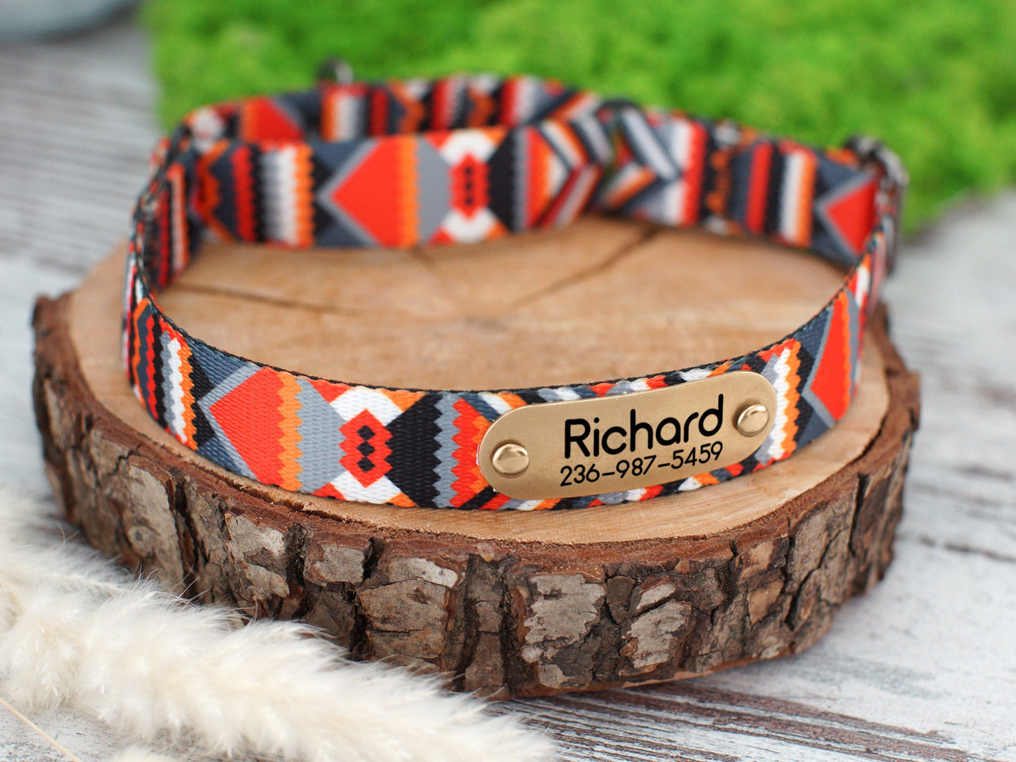 Custom Martingale Collar for Dogs, Personalized Wide Dog Collar, Martingale Dog Collar with Name, Scandinavian Dog Collar Pattern Geometric