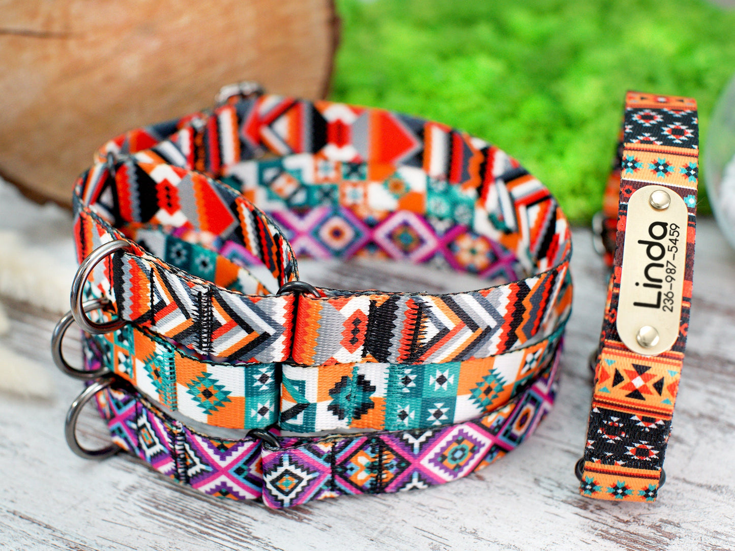 Custom Martingale Collar for Dogs, Personalized Wide Dog Collar, Martingale Dog Collar with Name, Scandinavian Dog Collar Pattern Geometric