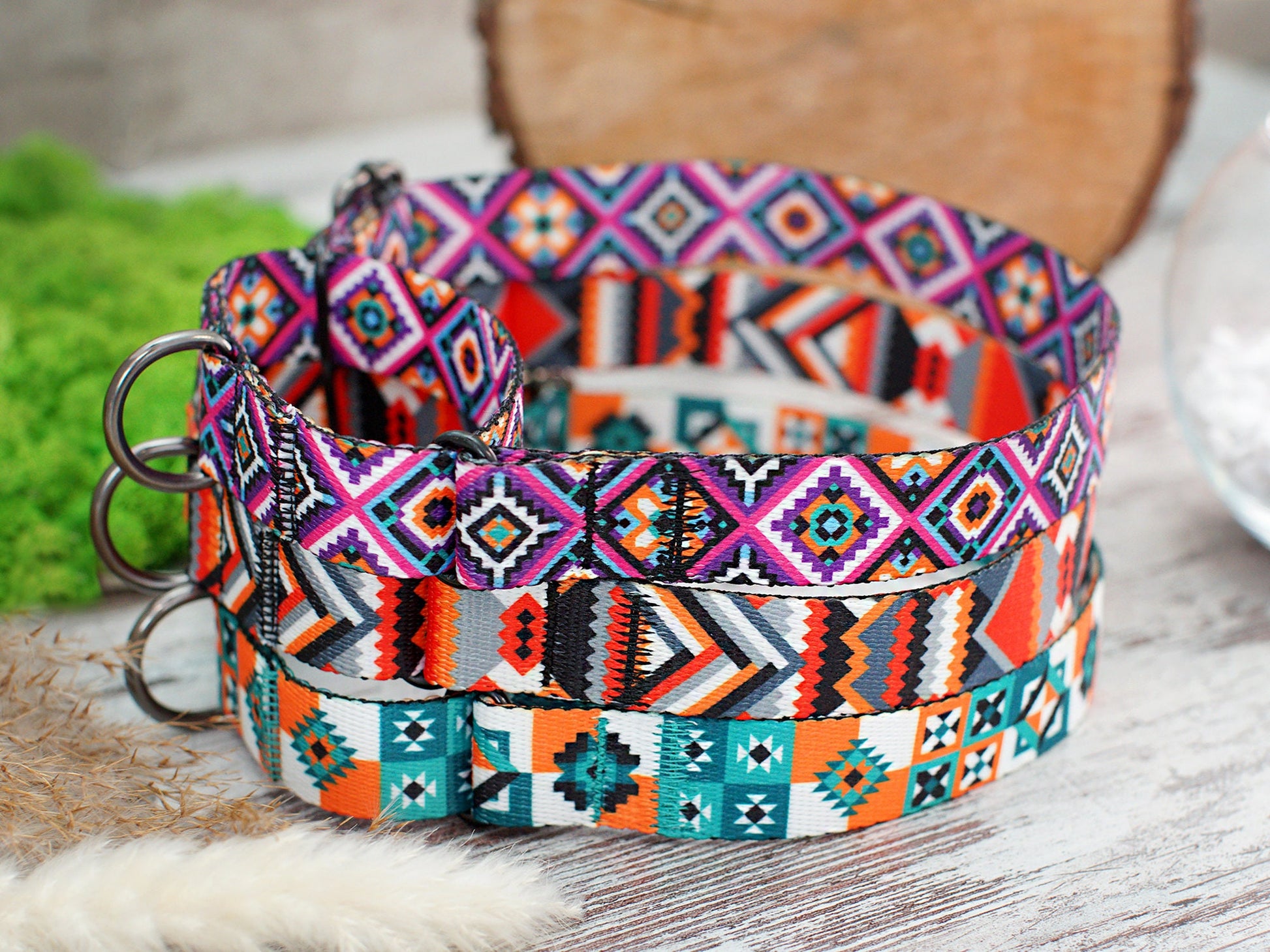 Custom Martingale Collar for Dogs, Personalized Wide Dog Collar, Martingale Dog Collar with Name, Scandinavian Dog Collar Pattern Geometric