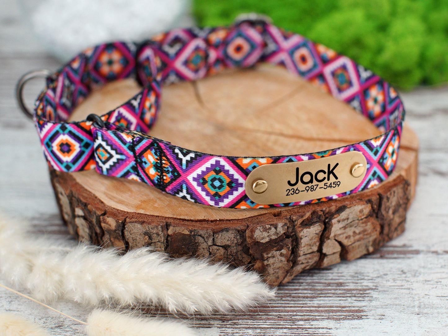 Custom Martingale Collar for Dogs, Personalized Wide Dog Collar, Martingale Dog Collar with Name, Scandinavian Dog Collar Pattern Geometric